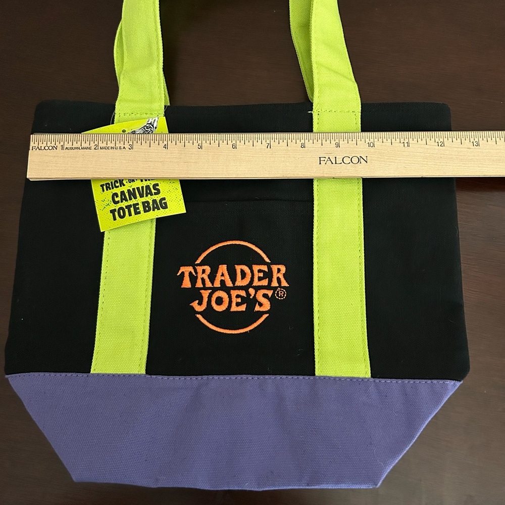 NWT Limited Edition Trader Joe's Black and Purple Canvas Tote Bag - Picture 4 of 9